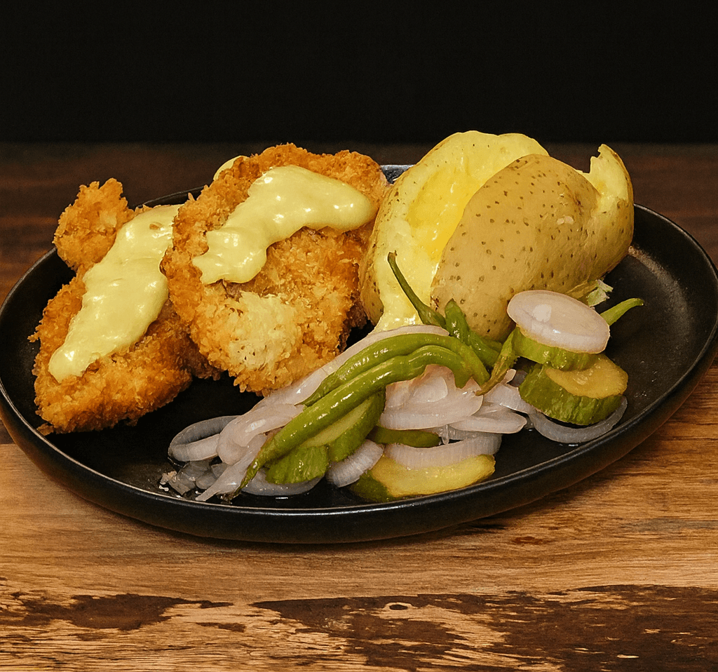 Chicken Schnitzel and Baked Potatoes - Recipe image