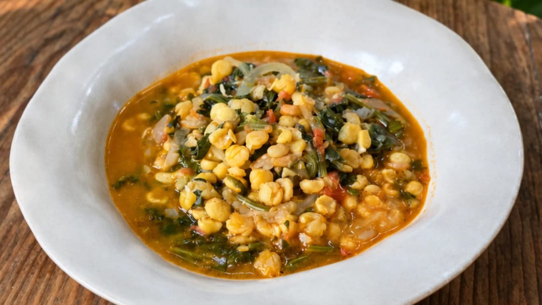 Chickpea Yakhni with Spinach - recipe