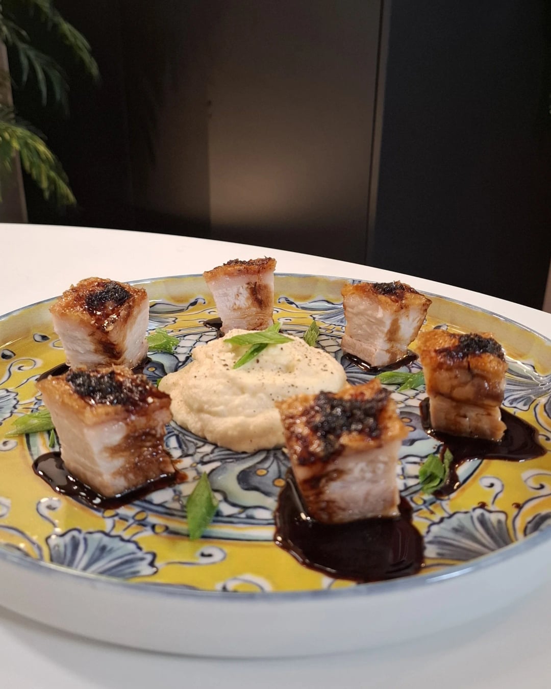 Crispy Pork Belly with Celeriac Purée and Tare Sauce - Video recipe thumbnail
