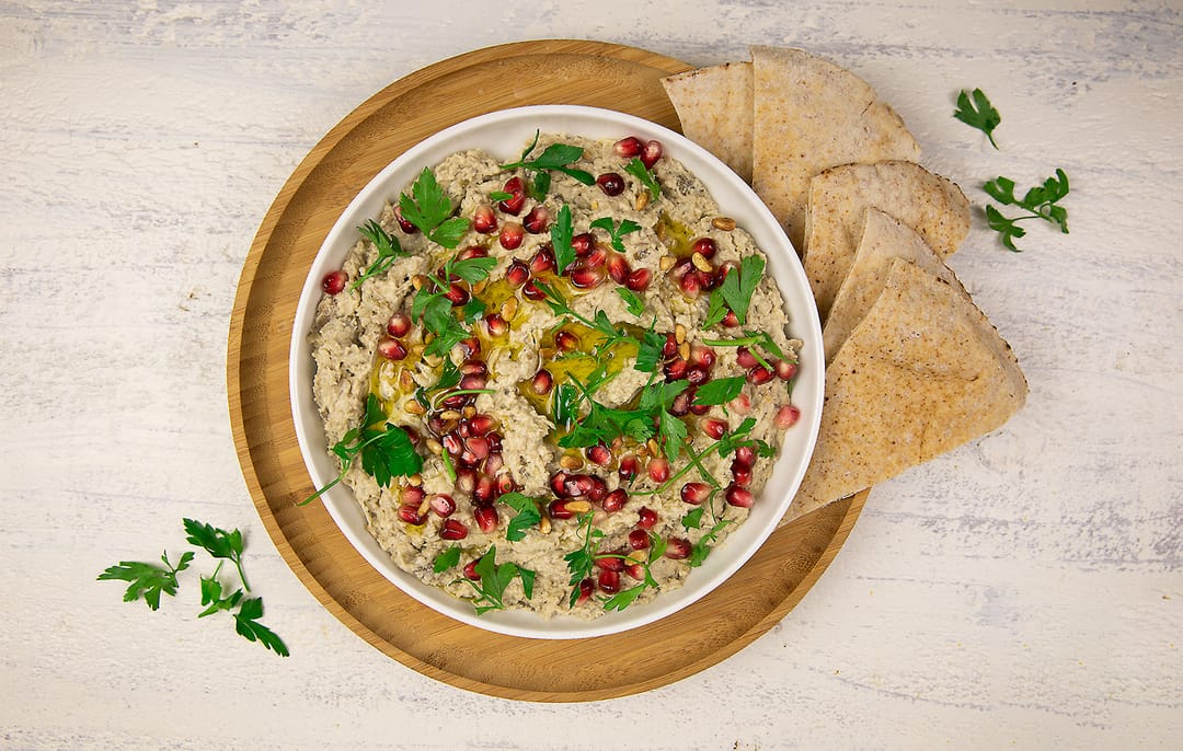 Eggplant Dip with Pomegranate and Pine Nuts - recipe