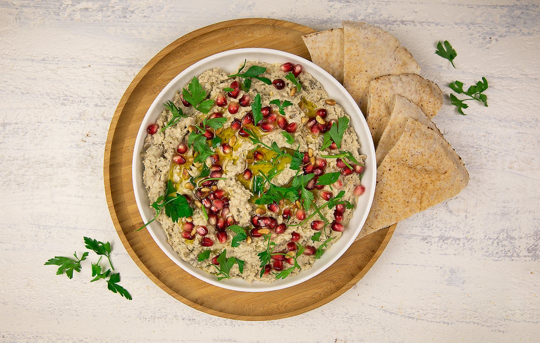 Eggplant Dip with Pomegranate and Pine Nuts - Recipe image
