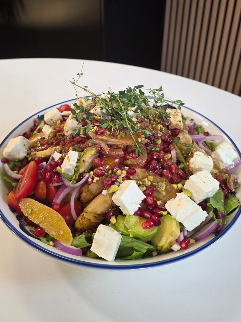 Festive Salad with Crispy Potatoes and Almond Butter Dressing - Video recipe thumbnail