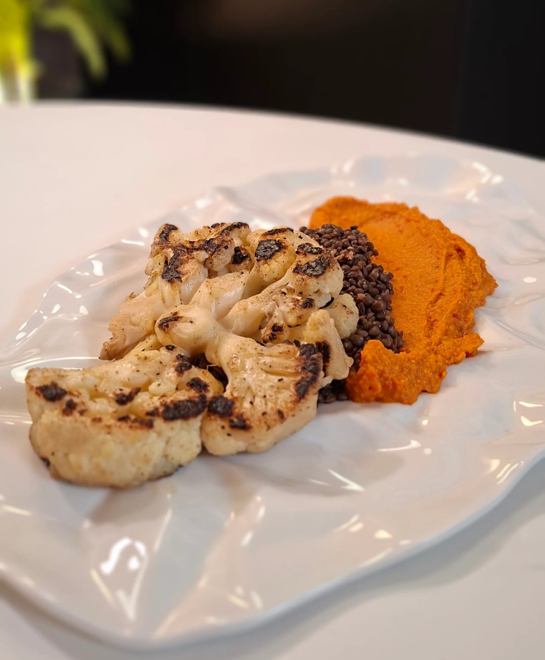 Roasted Cauliflower Steak with Beluga Lentils & Red Hummus - Video recipe thumbnail