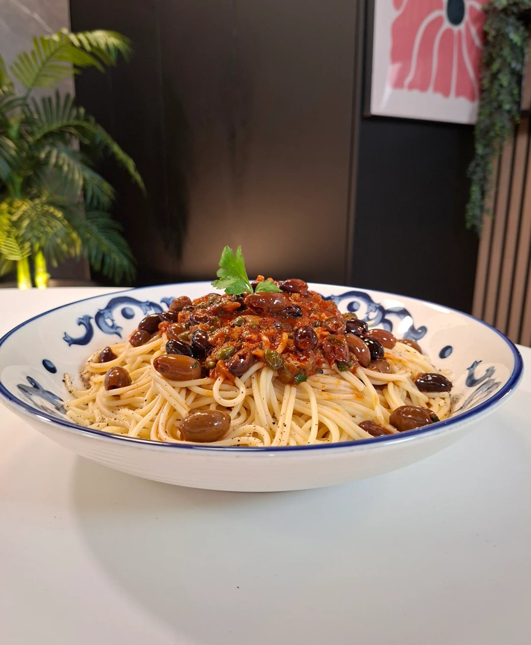 Spaghetti with Olives, Tomato, and Capers - Recipe image