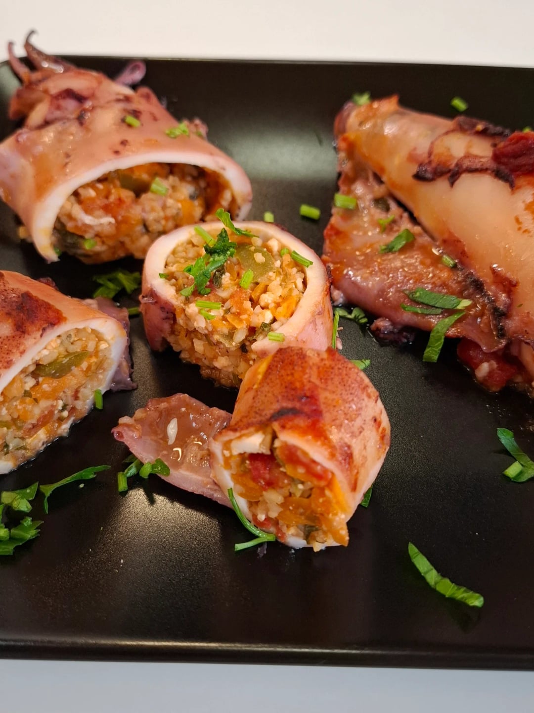 Stuffed Squid with Bulgur and Mitsides Tomatoes - Video recipe thumbnail